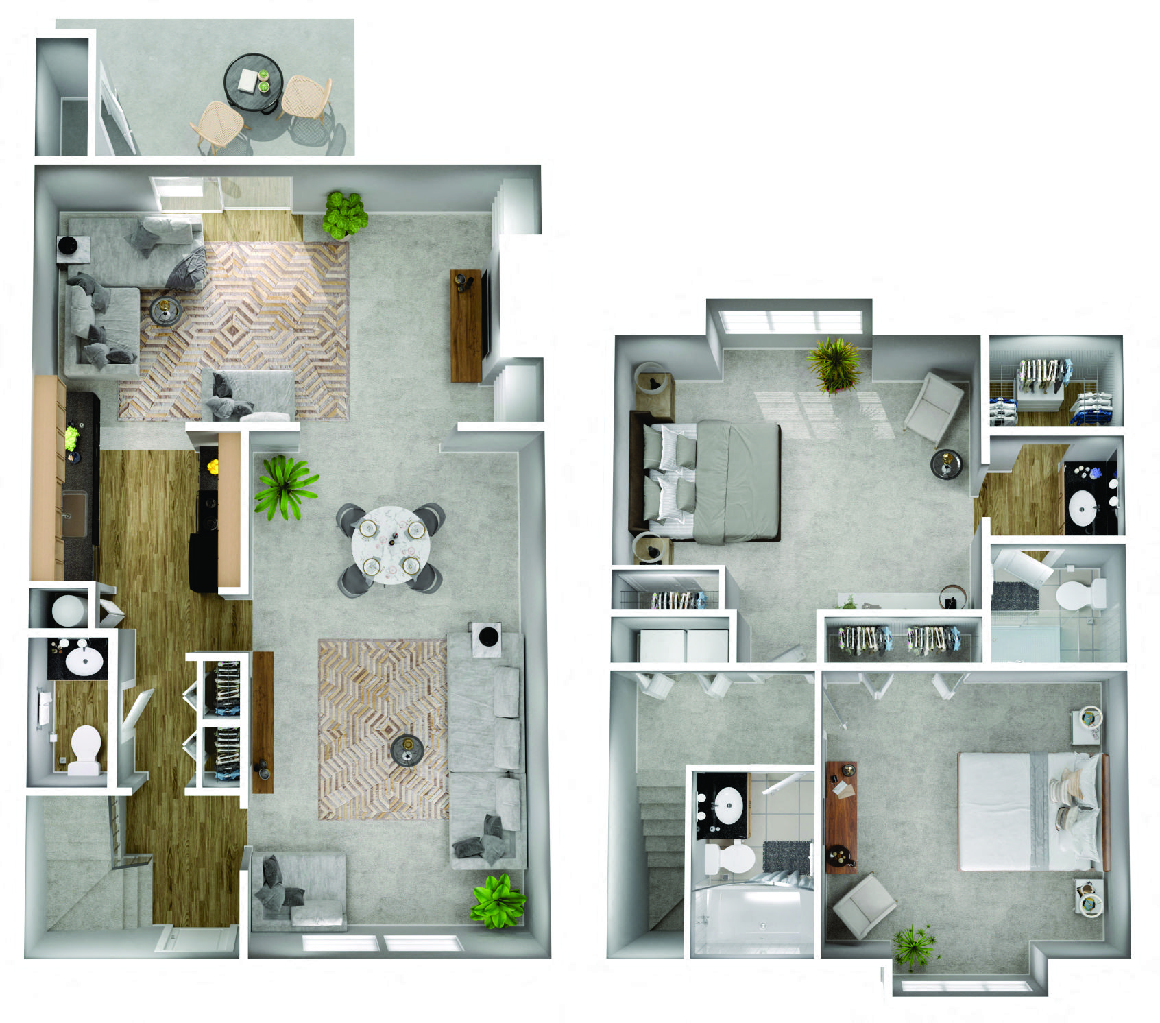 Floor plan for 2 beds, 2.5 baths, 1328 sqft